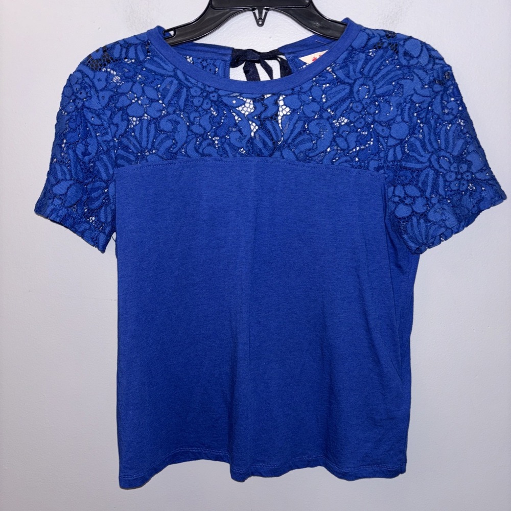 Brooks Brothers Blue Lace Blouse Shirt Sleeve Boxy Casual‎ Women's Sz S